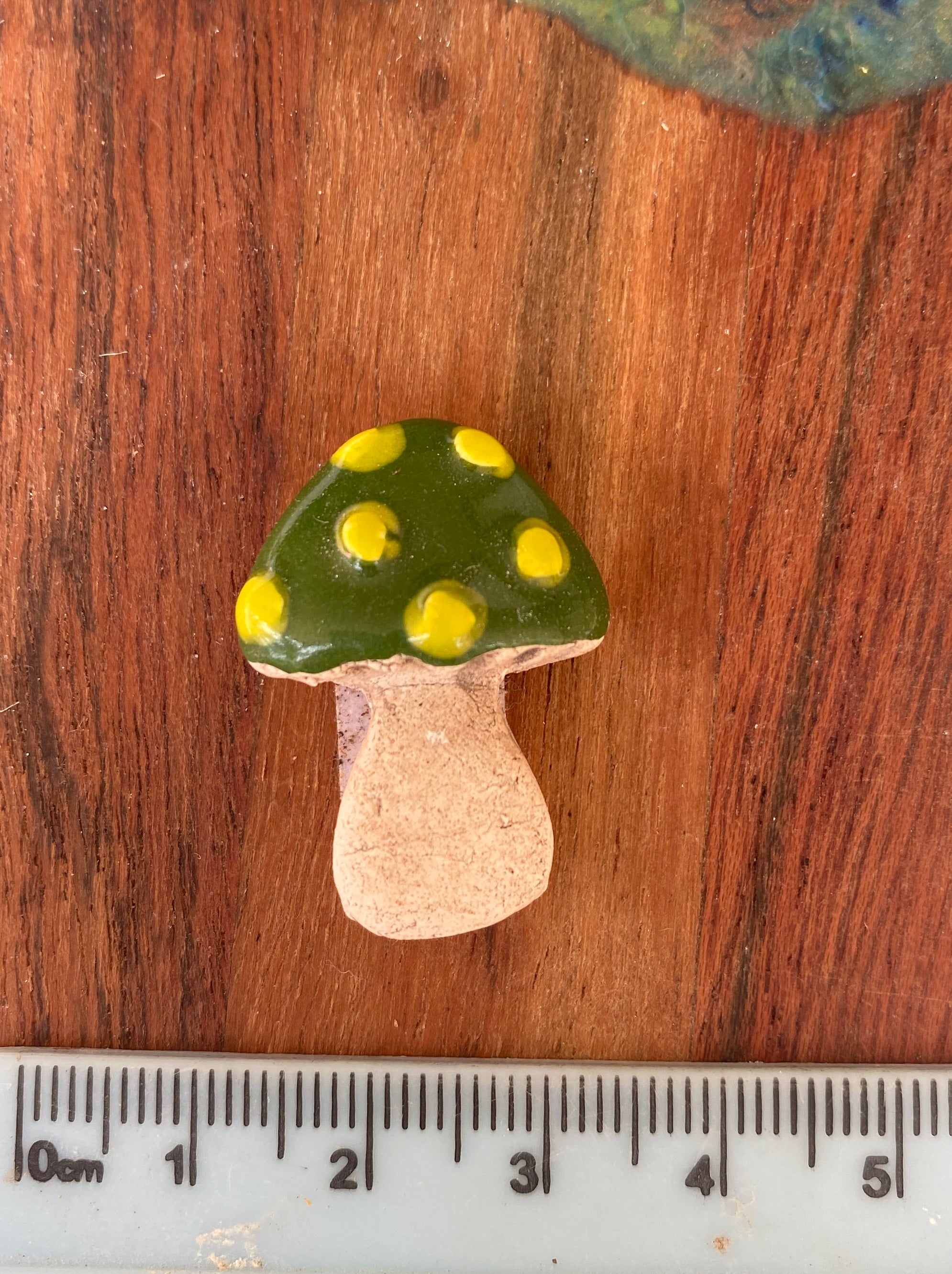 Small Ceramic Mushroom Tile, in Dark Green and Yellow