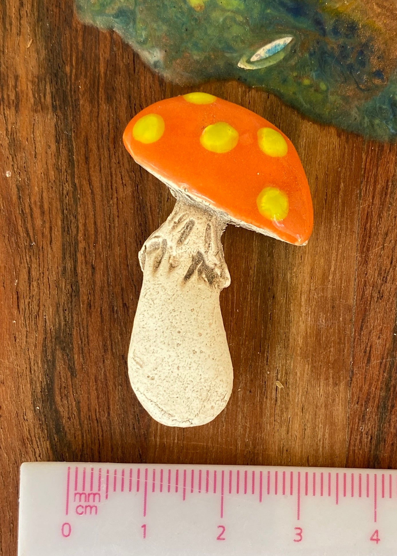Ceramic Small Mushroom Tile, in Orange and Lime