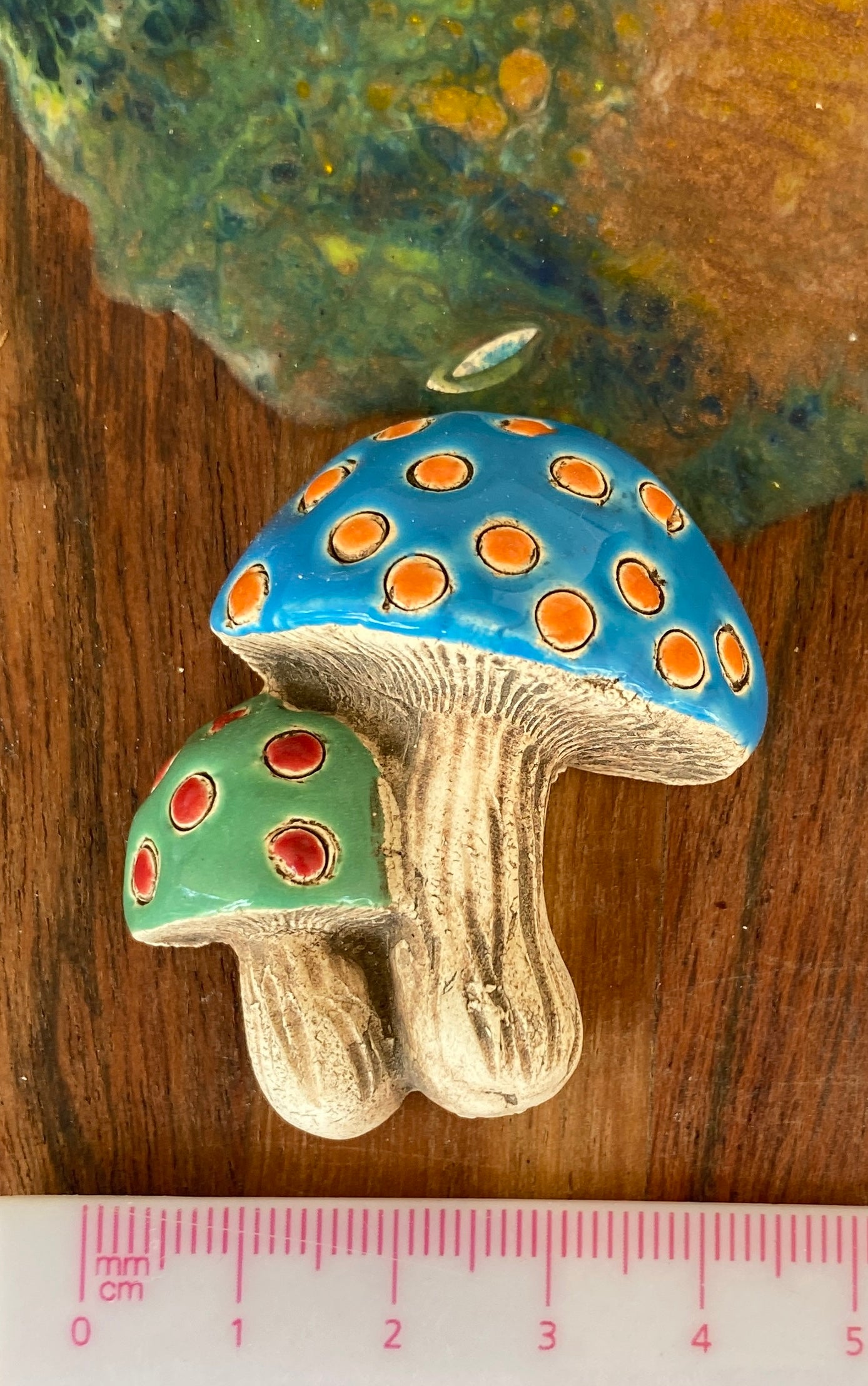 Ceramic Medium Mushroom Tile, in Blue and Aqua